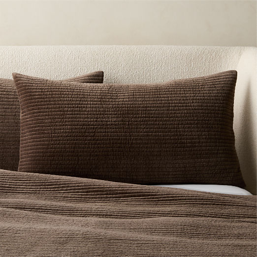 Shadow Dark Mink Brown Velvet Standard Pillow Shams Set of 2