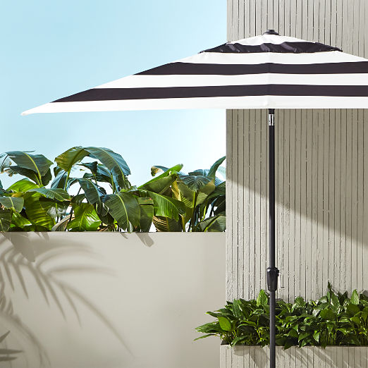 Shadow Rectangular Black and White Stripe Umbrella Shade with Pole
