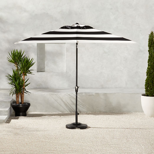 Shadow Rectangular Black and White Stripe Umbrella with Base