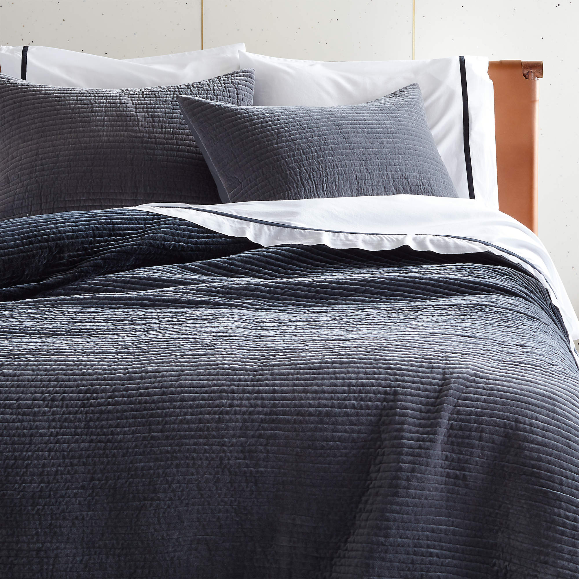 Ombré Shadow Grey King Velvet Quilt + Reviews CB2