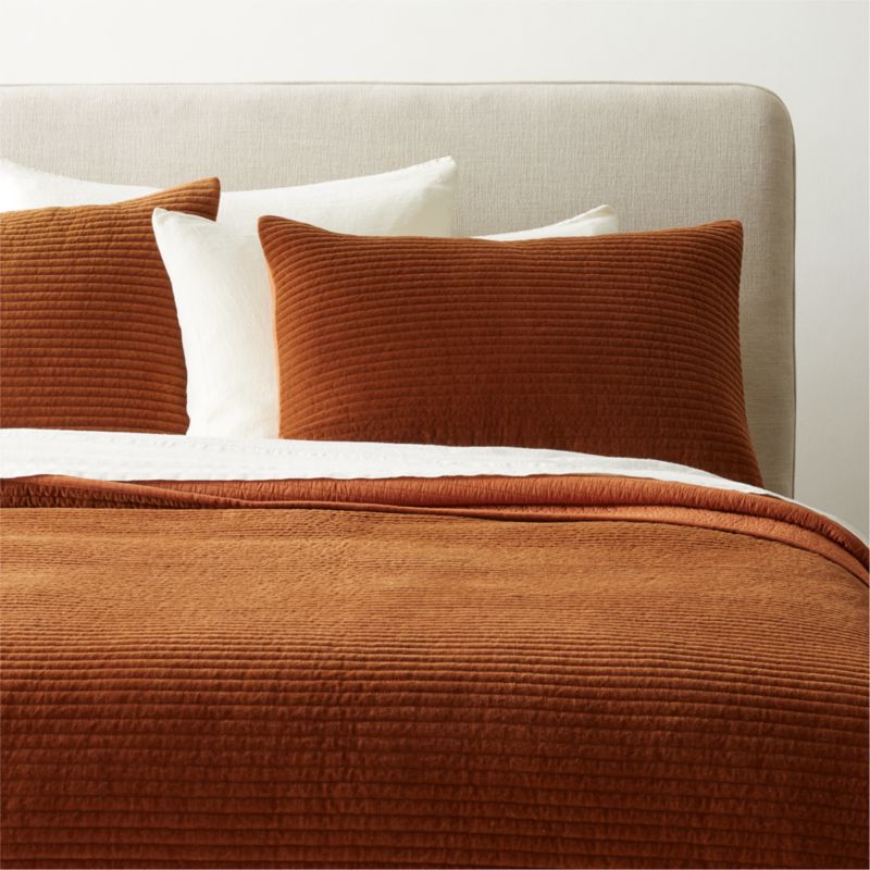 Shadow Copper Velvet Full/Queen Quilt + Reviews | CB2