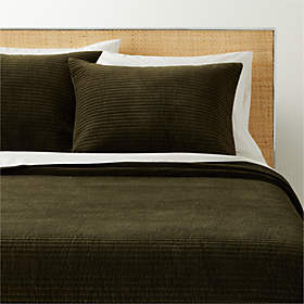 Stitched Organic Cotton Sateen Dark Green Standard Pillow Shams Set of 2
