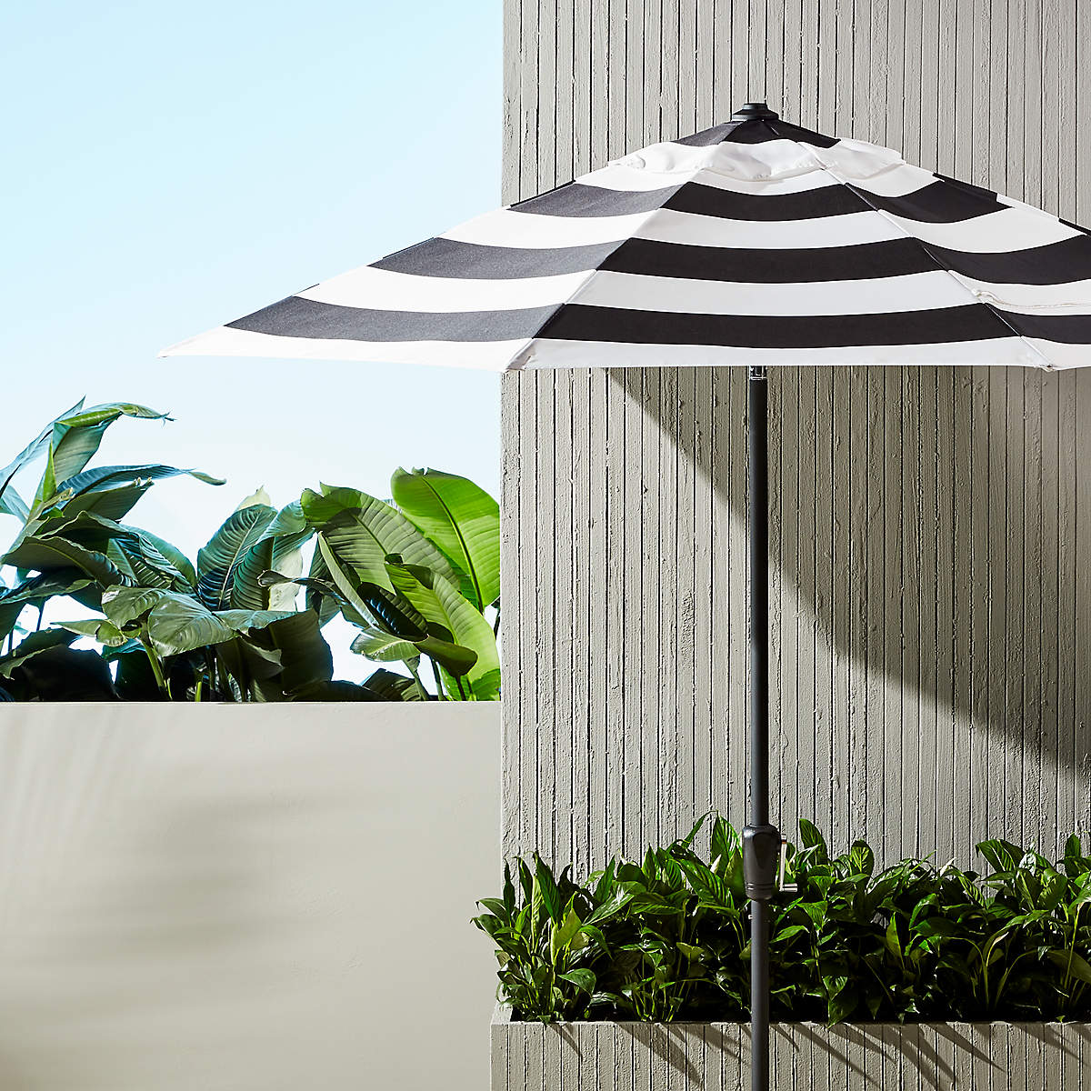 Shadow Round Black And White Stripe Modern Umbrella Shade With Pole Reviews Cb2