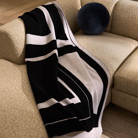 Shift Black and White Merino Wool Reversible Throw Blanket 50"x70"