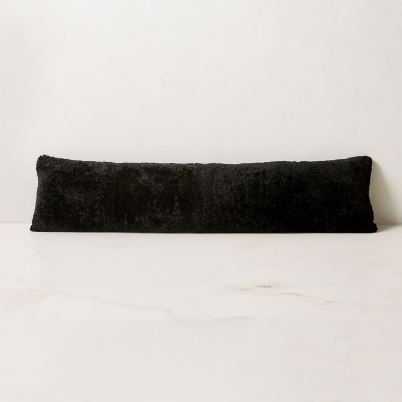 Shorn Black Fur Modern Throw Pillow with Down-Alternative Insert