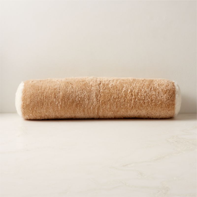 Light Brown Sheepskin Fur Bolster Pillow - image 0 of 6