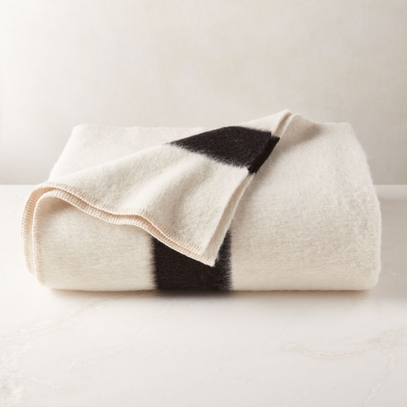 Siempre Ivory and Black Stripe Alpaca Full/Queen Bed Blanket - image 1 of 6