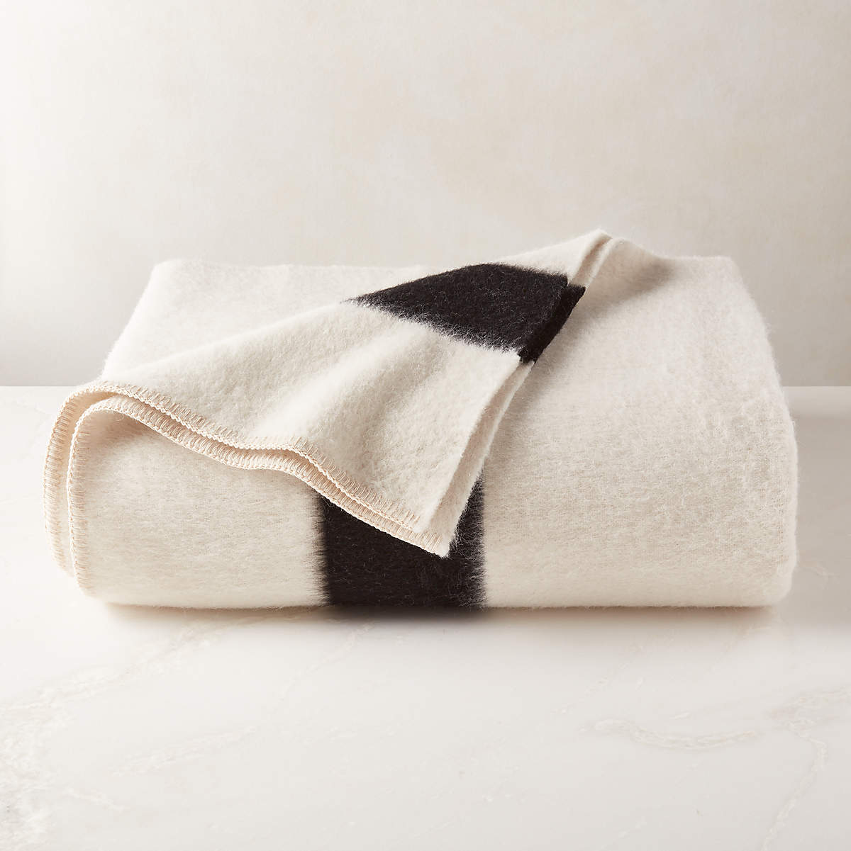 Siempre Ivory and Black Stripe Alpaca King Blanket + Reviews CB2