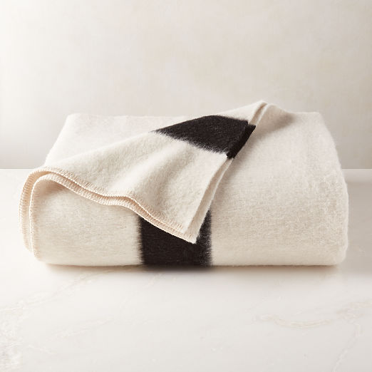 Siempre Ivory and Black Stripe Alpaca Bed Blanket