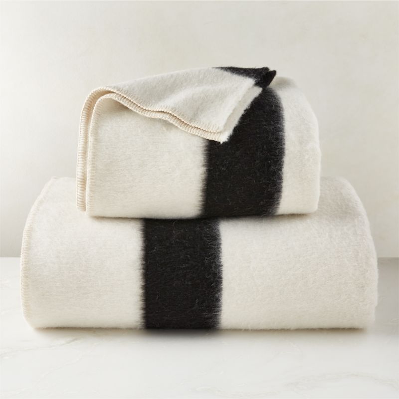 Siempre Ivory and Black Stripe Alpaca Full/Queen Bed Blanket - image 2 of 6