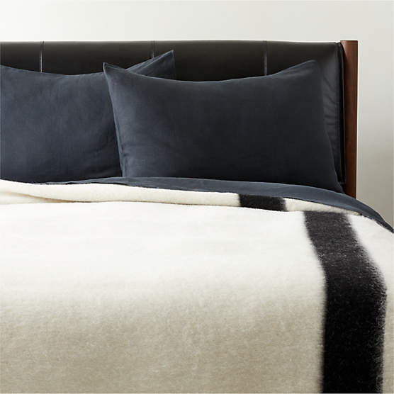 Siempre Ivory and Black Stripe Alpaca King Bed Blanket