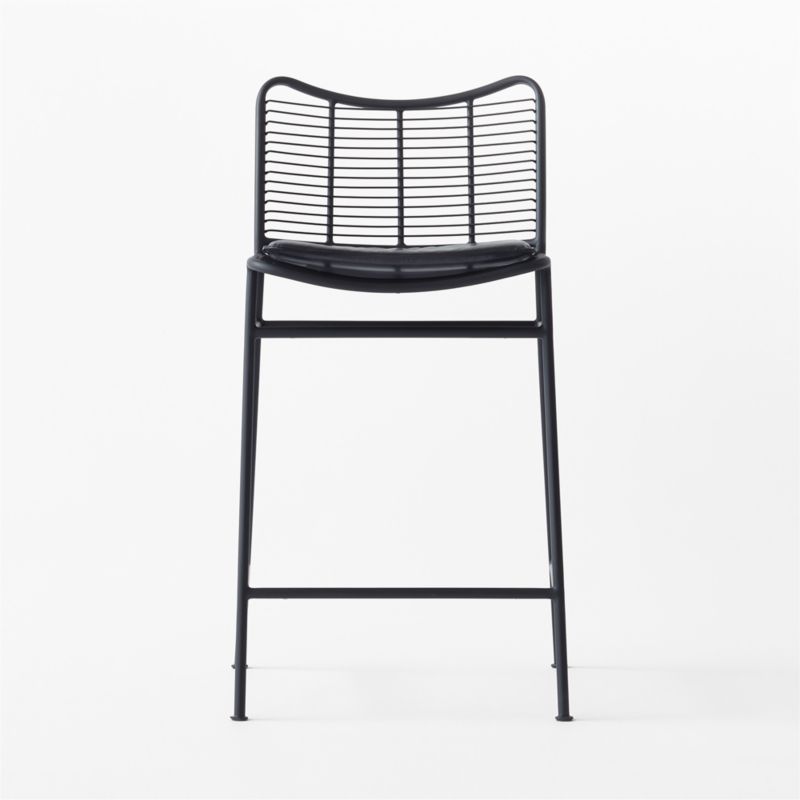 Sigma Black Metal Counter Stool with Black Leather Seat Cushion CB2