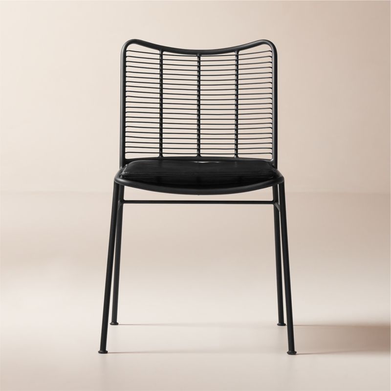 Viewing product image Sigma Black Metal Dining Chair with Black Leather Seat Cushion - image 1 of 7