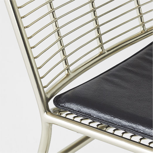 Sigma Champagne Brass Metal Counter Stool with Black Leather Seat Cushion