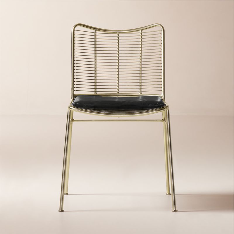 Viewing product image Sigma Champagne Brass Dining Chair with Black Leather Seat Cushion - image 1 of 7