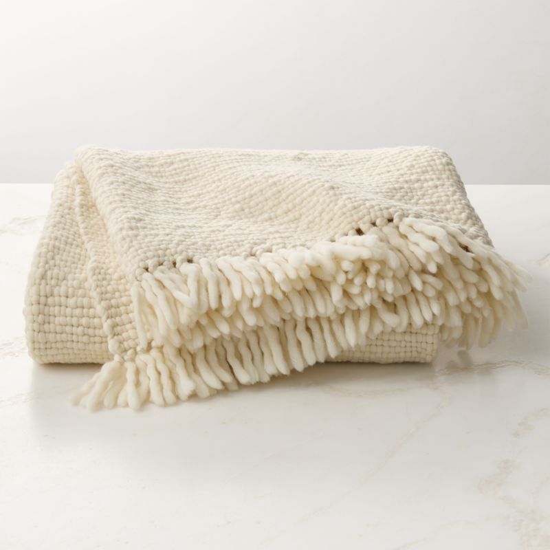 View Silas Handwoven Warm White Wool Throw Blanket 50"x70" details