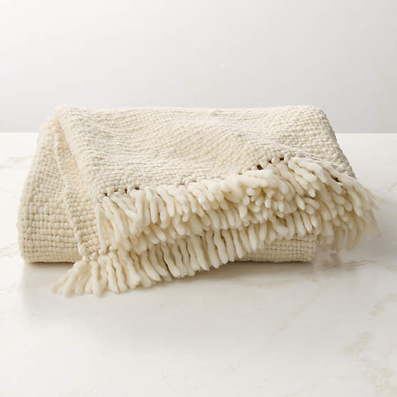 Silas Handwoven Warm White Wool Throw Blanket