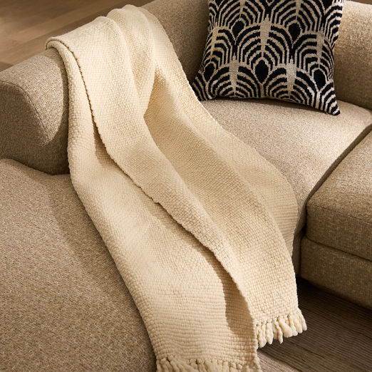 Silas Handwoven Warm White Wool Throw Blanket 50"x70"