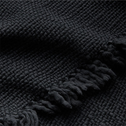 Silas Handwoven Black Wool Throw Blanket 50"x70"