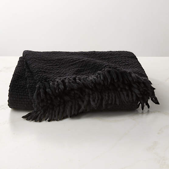 Silas Handwoven Black Wool Throw Blanket 50"x70"
