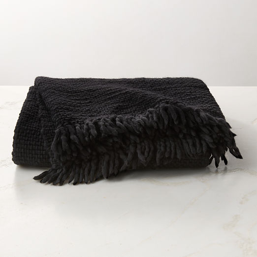Silas Handwoven Black Wool Throw Blanket 50"x70"