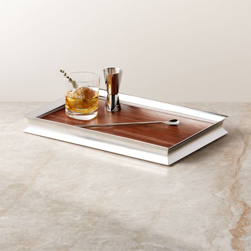 Silhuet Stainless Steel and Wood Cocktail Tray + Reviews | CB2