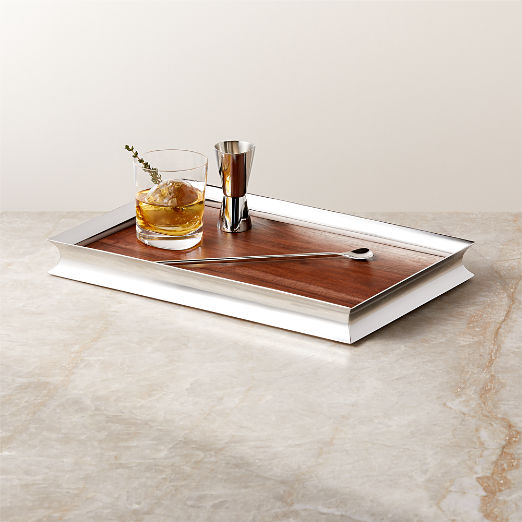 Silhuet Stainless Steel and Wood Cocktail Tray