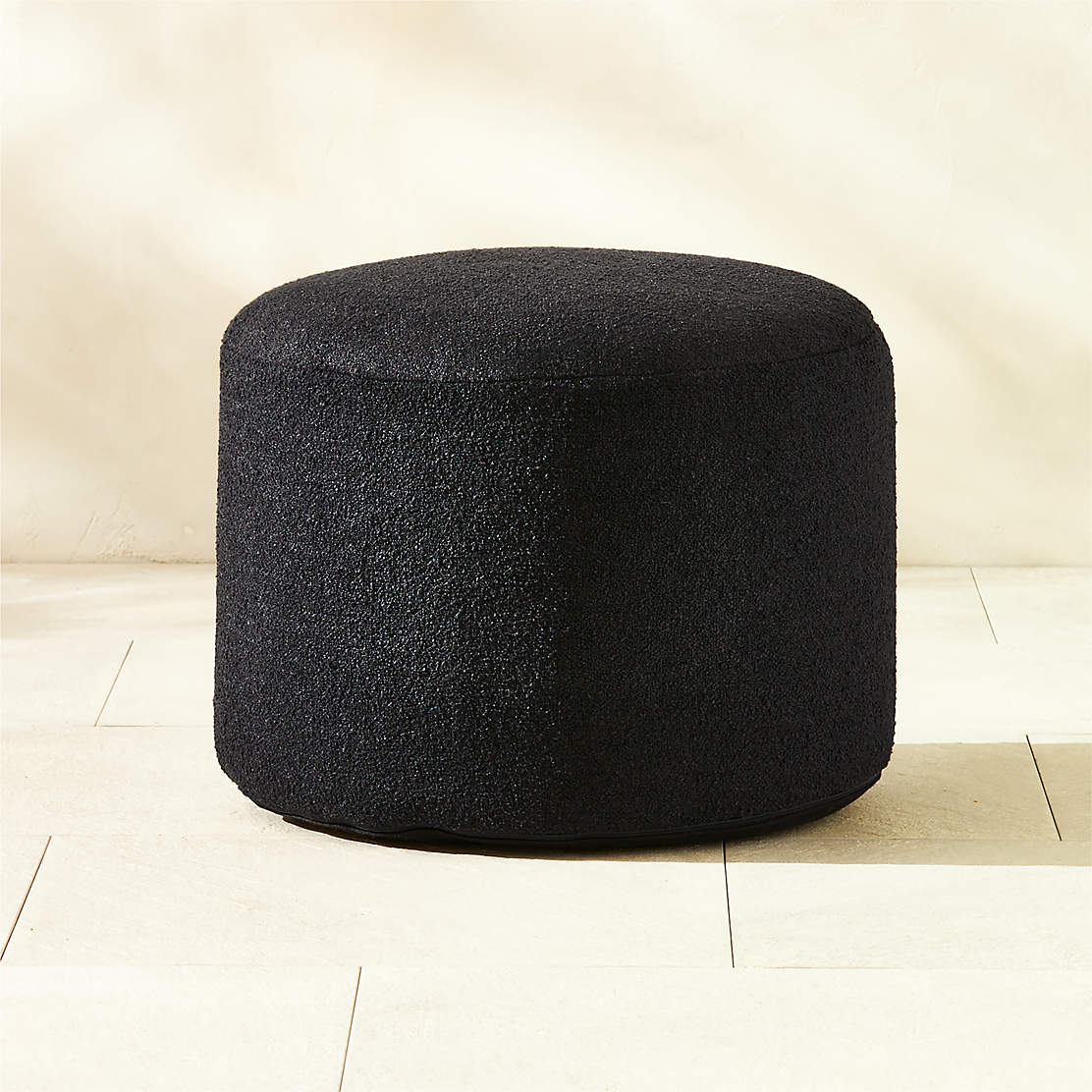 Black Boucle Pouf + Reviews | CB2