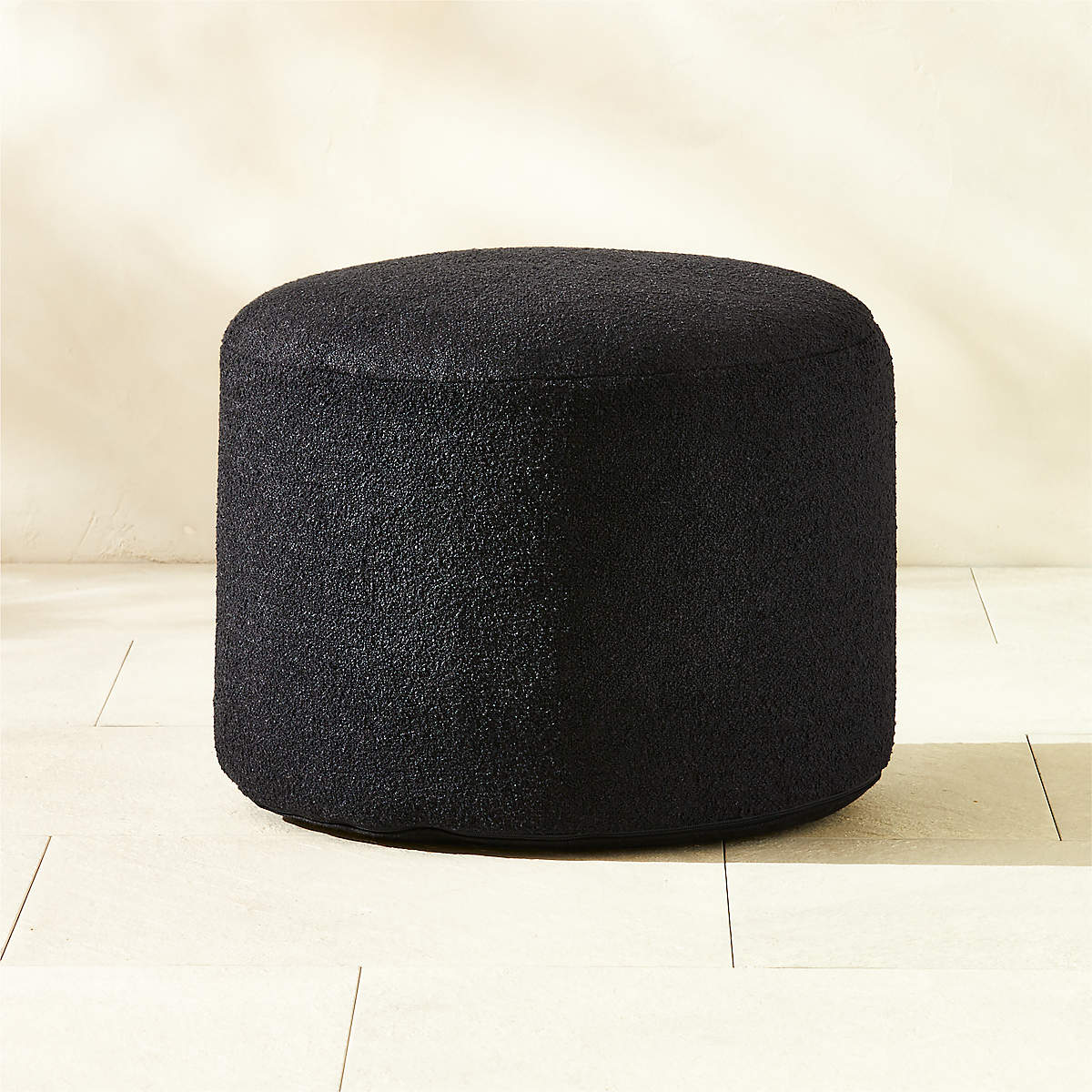 Silves Black Boucle Outdoor Pouf 24" | CB2