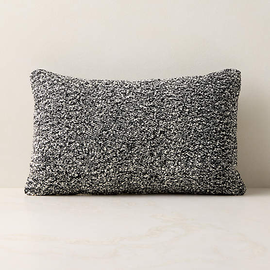 Silves Heathered Black and White Boucle Outdoor Lumbar Throw Pillow 20"x12"