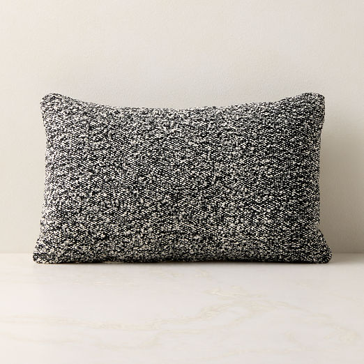 Silves Heathered Black and White Boucle Outdoor Lumbar Throw Pillow 20"x12"