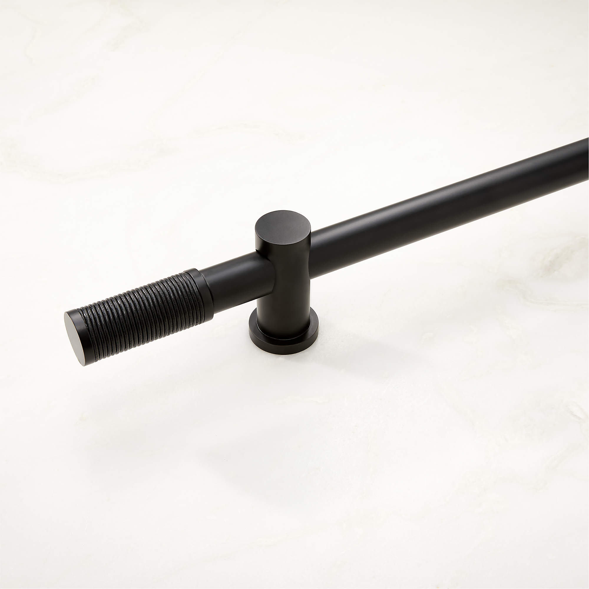 Silvio Black Curtain Rod with Black Leather Finial 28''48''x1.25'' CB2