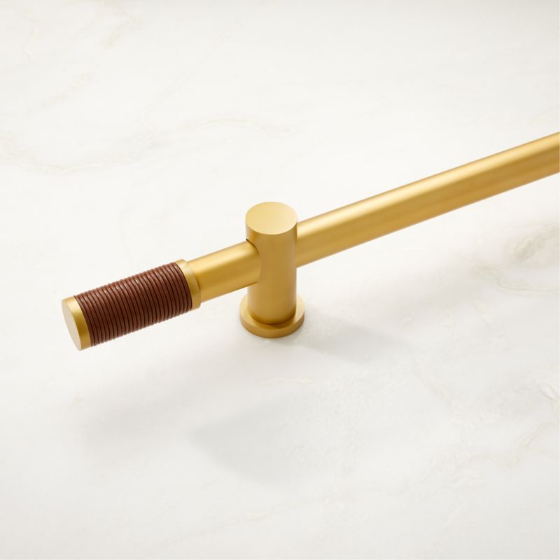 Silvio Brushed Brass Curtain Rod with Congnac Leather Finial 48''x88'' - image 0 of 3