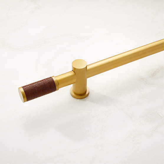 Silvio Brushed Brass Curtain Rod with Congnac Leather Finial 48''x88''