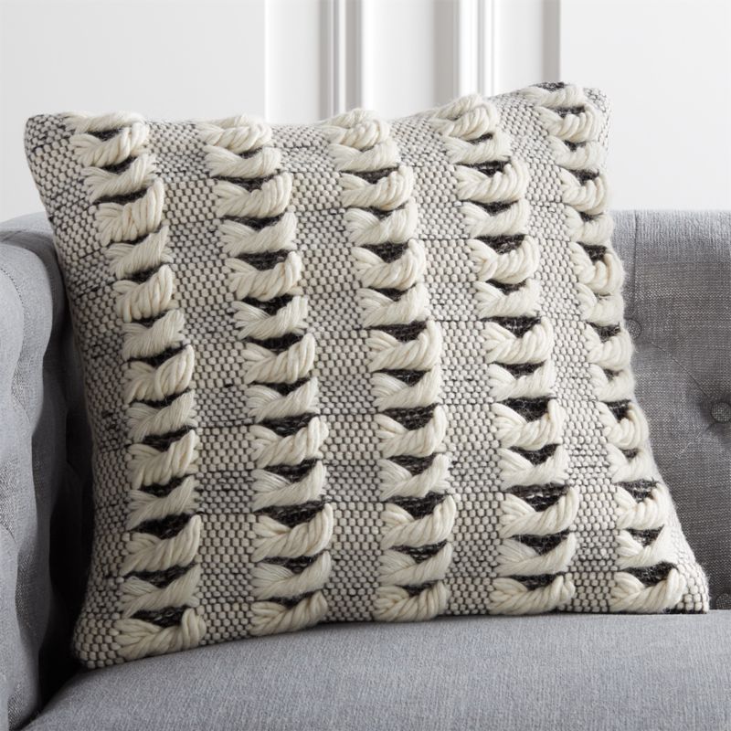 View Simon Ivory White Wool Throw Pillow with Feather-Down Insert 20" details