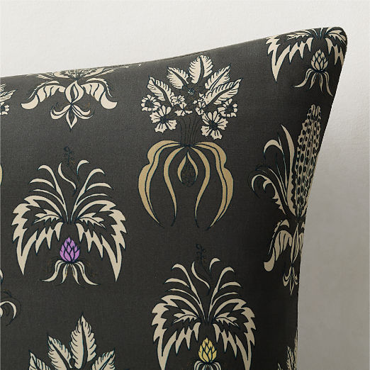 Sinclair Smoked Green Printed Silk Throw Pillow with Feather-Down Insert 23"x23"