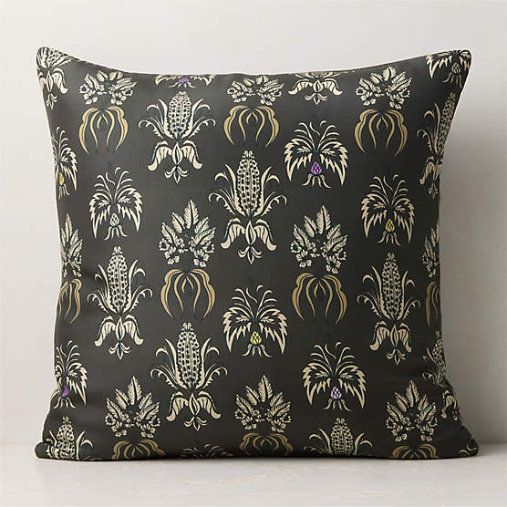 Sinclair Smoked Green Printed Silk Throw Pillow with Down-Alternative Insert 23"x23"