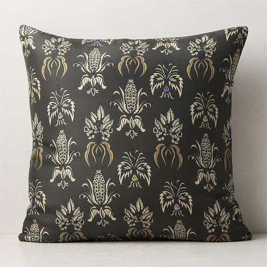 Sinclair Smoked Green Printed Silk Throw Pillow 23"x23"