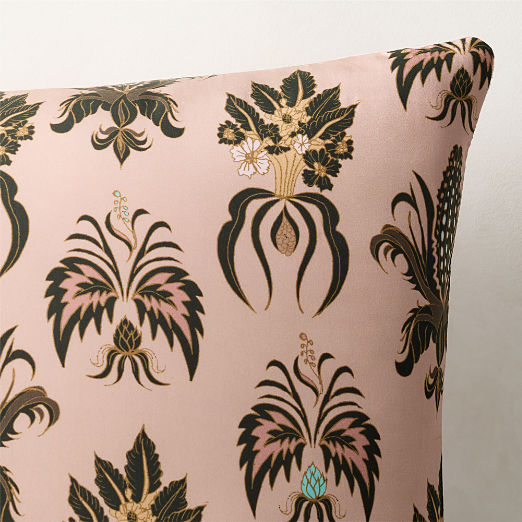 Sinclair Smoked Mauve Printed Silk Throw Pillow with Down-Alternative Insert 23"x23"