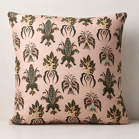 Sinclair Smoked Mauve Printed Silk Throw Pillow with Down-Alternative Insert 23"x23"