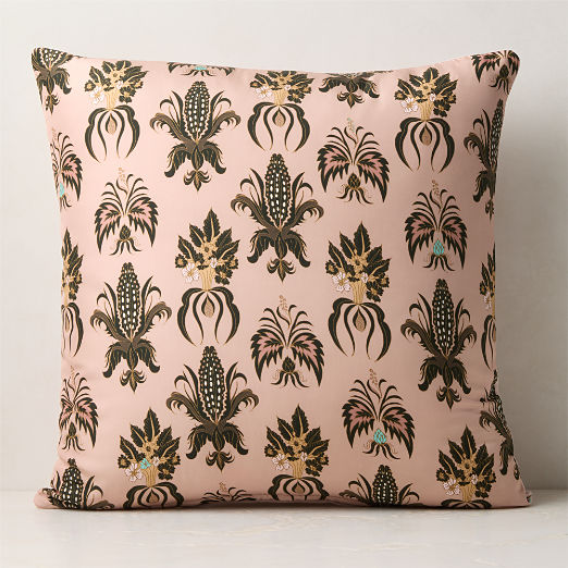 Sinclair Smoked Mauve Printed Silk Throw Pillow with Down-Alternative Insert 23"x23"