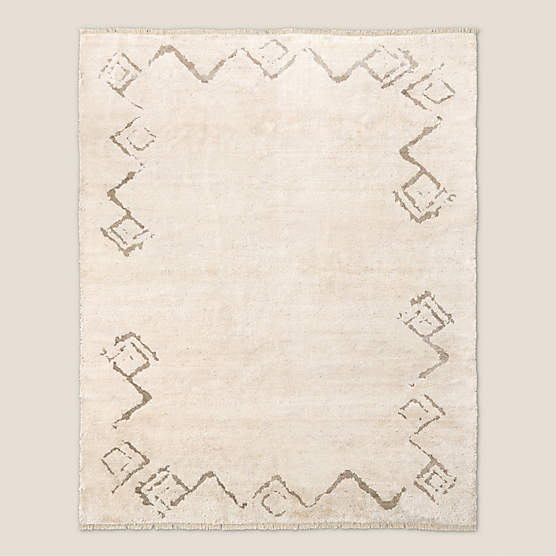 Sirocco Cool White and Grey Green Handknotted Viscose Area Rug 8'x10' by Kravitz Design