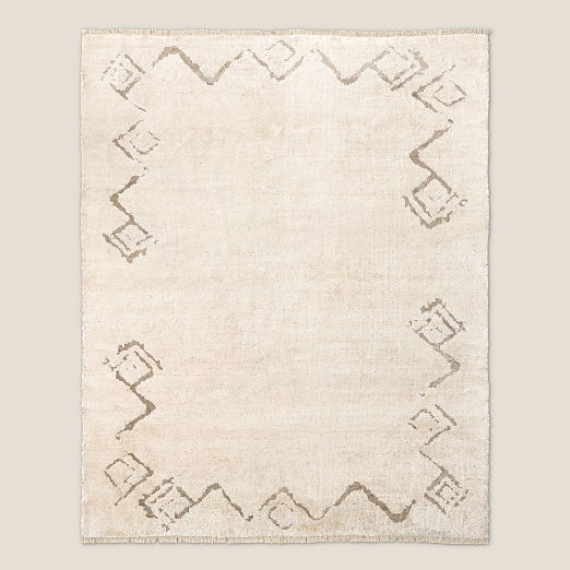 Sirocco Cool White and Grey Green Handknotted Viscose Area Rug 8'x10' by Kravitz Design