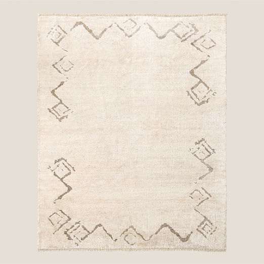 Sirocco Cool White and Grey Green Handknotted Viscose Area Rug 6'x9' by Kravitz Design