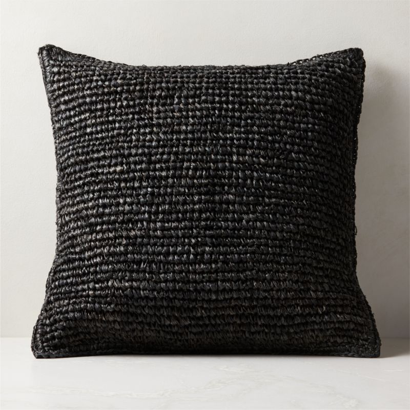 View Sisal Woven Black Throw Pillow With Down-Alternative Insert 23" details