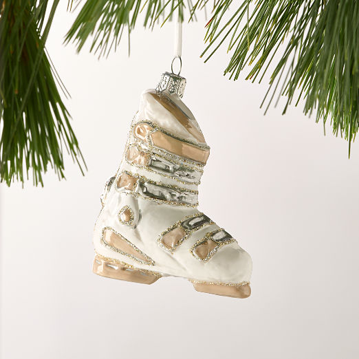 Ski Boot Hand Painted Glass Christmas Tree Ornament