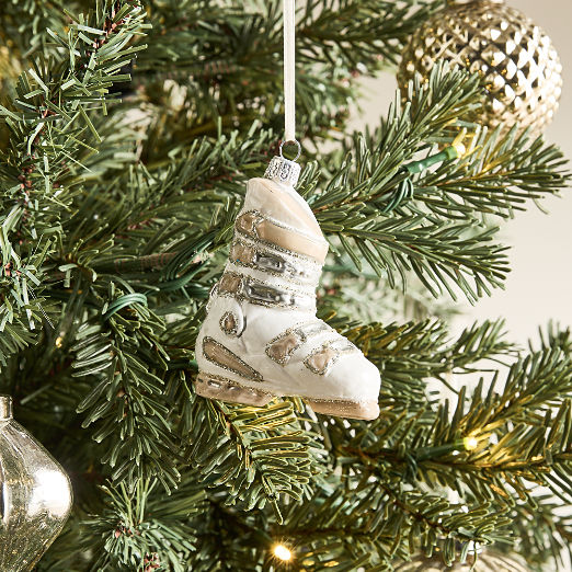 Ski Boot Hand Painted Glass Christmas Tree Ornament