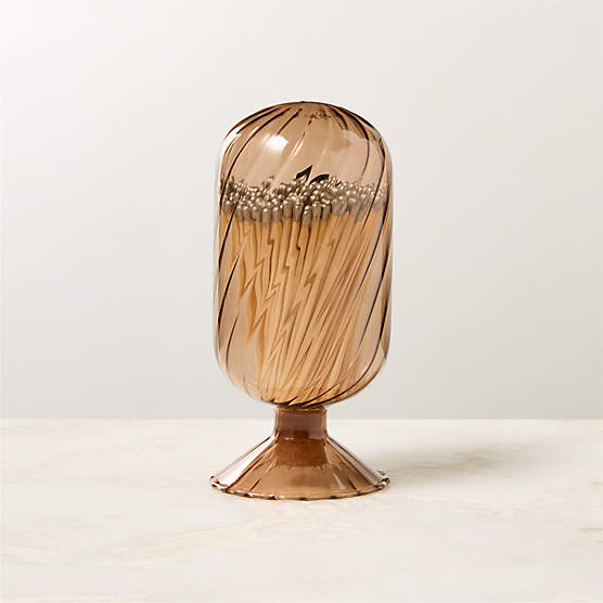 Small Amber Glass Helix Cloche with Silver Matches