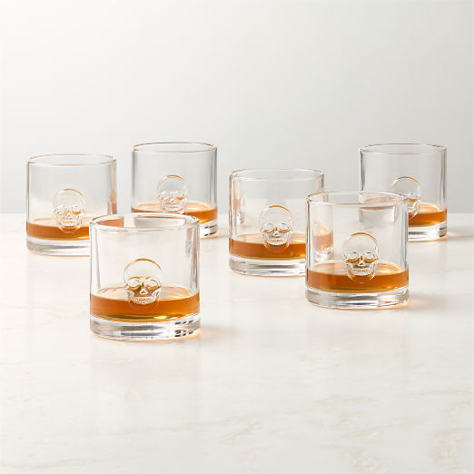 Skull Embossed Double Old-Fashioned Glasses Set of 6
