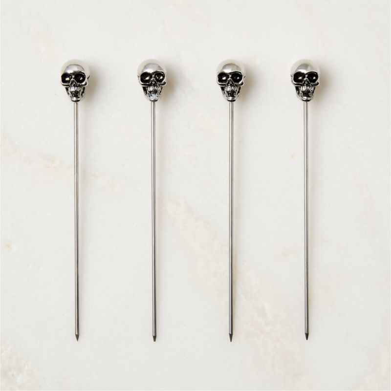 View Skull Polished Nickel Cocktail Picks Set of 4 details